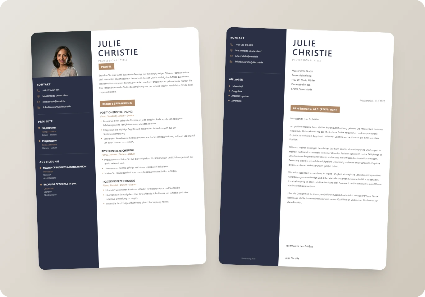 Beispiel für ein hochwertiges Bewerbungsset mit Lebenslauf und Anschreiben